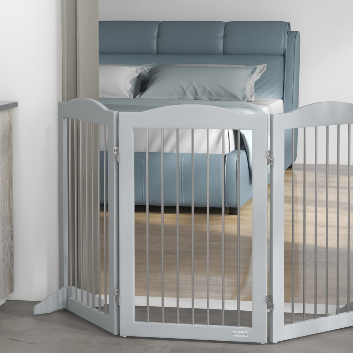 Barriere de sécurité pliable barrière chien trois plaques avec deux pieds de soutien 154 x 30 x 80 cm gris-8
