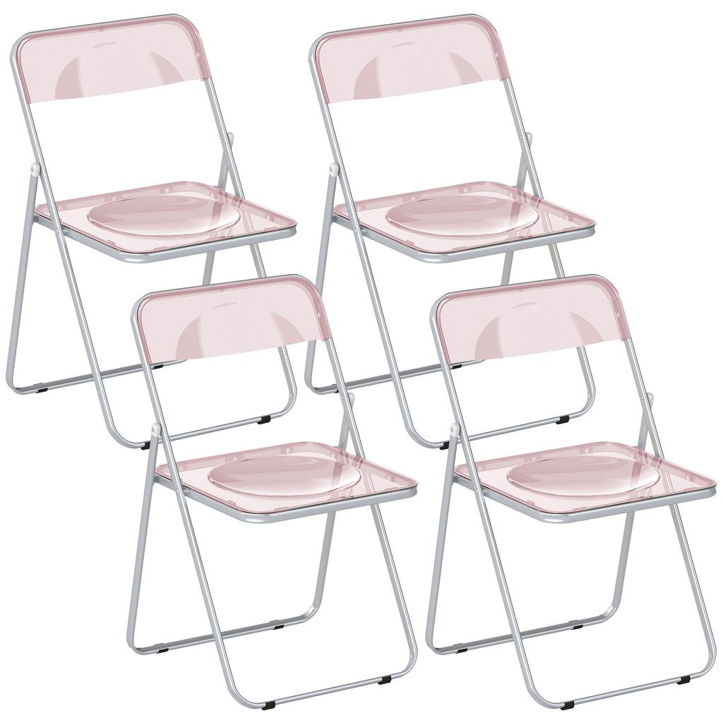 Lot de 4 chaises pliantes en acrylique et acier, chaises pliantes portables pour maison, salle à manger, roses-0