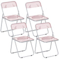 Lot de 4 chaises pliantes en acrylique et acier, chaises pliantes portables pour maison, salle à manger, roses-0