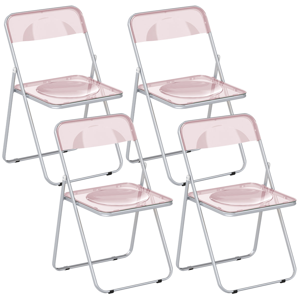 Lot de 4 chaises pliantes en acrylique et acier, chaises pliantes portables pour maison, salle à manger, roses-0