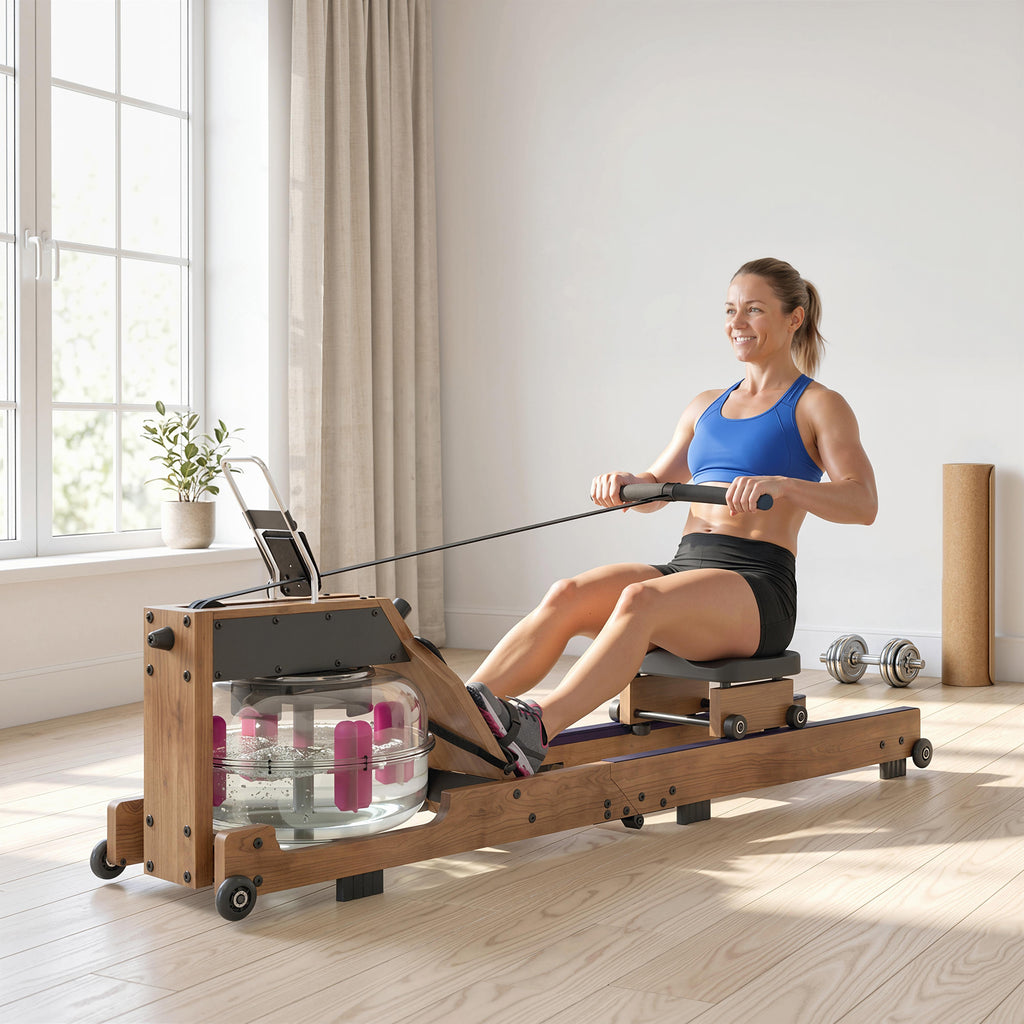 Rameur à Eau Rameur Appartement Pliable Double Rail Capacité 158kg Connexion Bluetooth 182x42x67cm Chêne-9