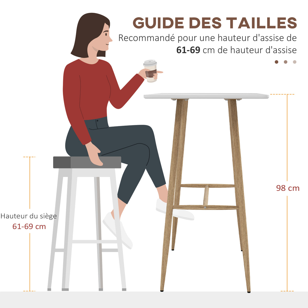 Table de bar rectangulaire 4 personne pieds en acier effet bois assemblage facile 118 x 58 x 98 cm blanc-3
