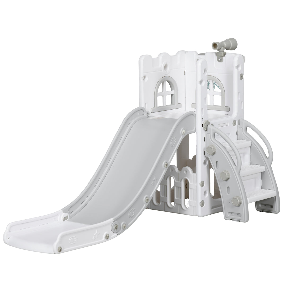 Toboggan pour enfants 5 en 1 avec panier de basket escalade télescope espace de rangement 70 x 177 x 92 cm gris-0