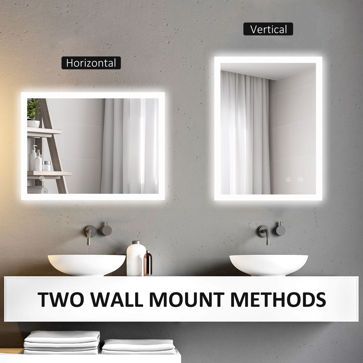 Miroir mural lumineux LED de salle de bain 80 x 60 cm 3 couleurs luminosité réglable interrupteur tactile transparent-3