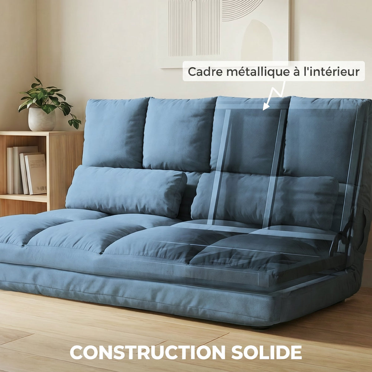 Chauffeuse matelas d'appoint pliant convertible - inclinaison dossier réglable 14 positions - 2 coussins inclus, bleu-6