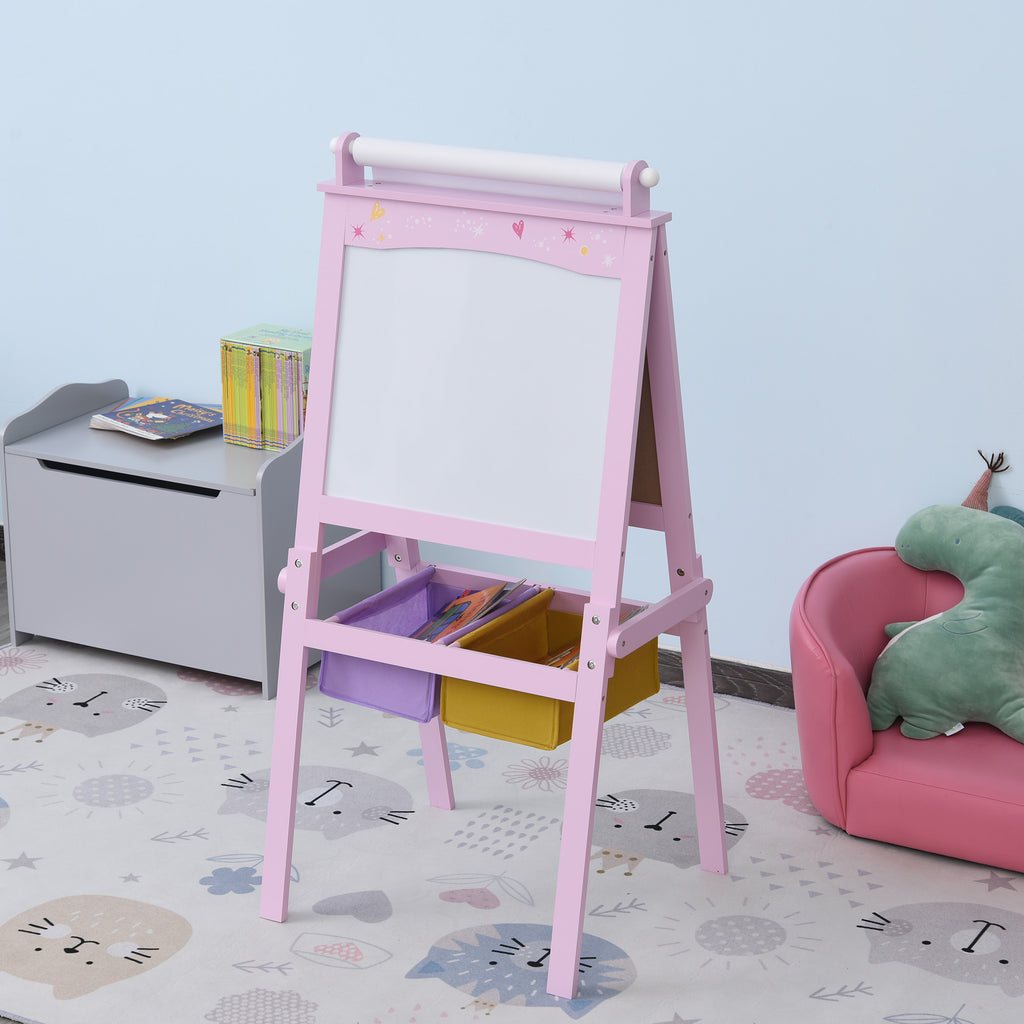 3 en 1 Tableau Enfant - chevalet Enfant - Ardoise Double Face - Tableau Blanc Tableau à Craie - Rouleau Papier avec accessoires + paniers Rangement intégrés - MDF Rose-7