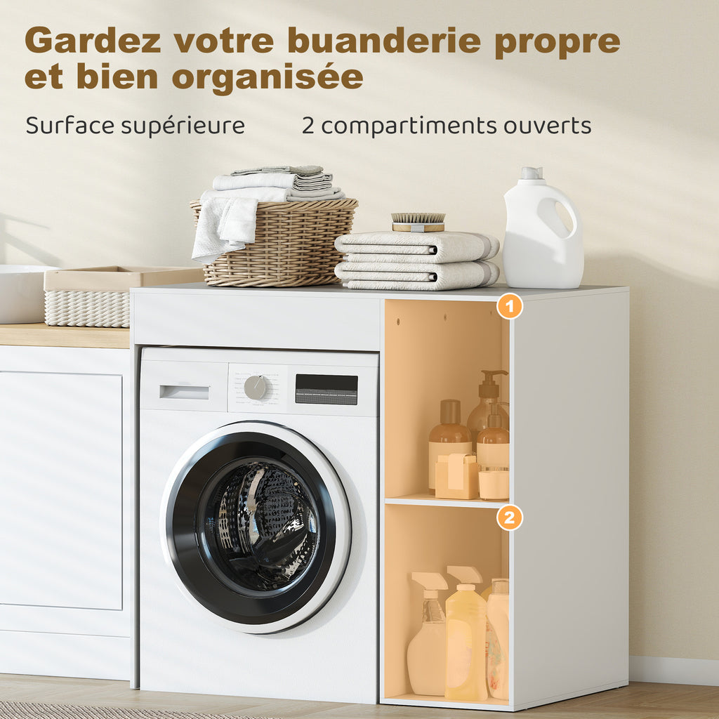 Meuble machine à laver, armoire machine a laver et sèche-linge avec 2 compartiments ouverts, 96 x 60 x 90,5 cm, blanc-3