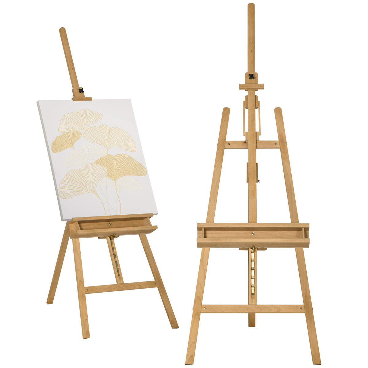 Chevalet de peinture pliant en hêtre avec hauteur et angle réglables, 65x110x180-235 cm, bois naturel-0