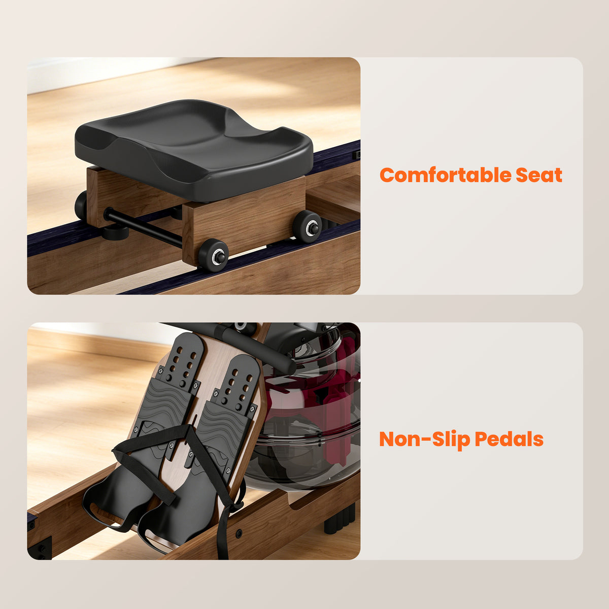 Rameur à Eau Rameur Appartement Pliable Double Rail Capacité 158kg Connexion Bluetooth 182x42x67cm Chêne-7