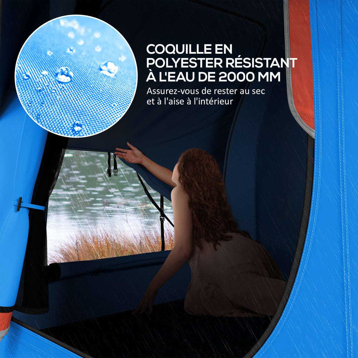 Tente de voiture pour SUV hayon 5-6 personnes avec 3 portes, fenêtre en maille, pour trekking, randonnée, bleu et orange-5
