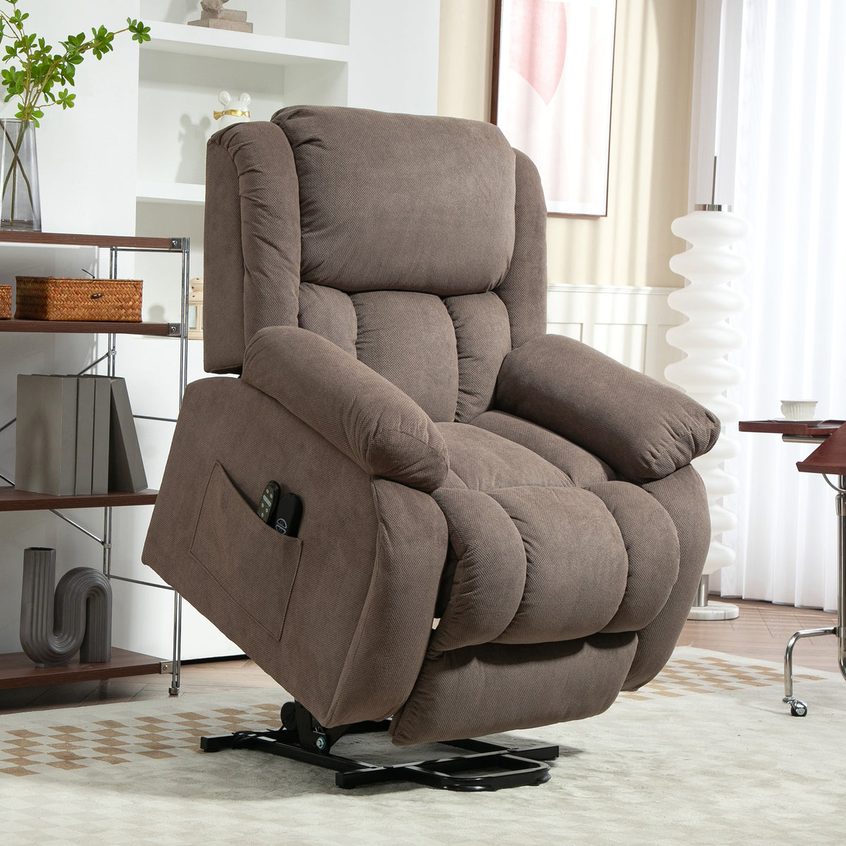 Fauteuil releveur électrique massage et chauffage avec repose-pied, dossier inclinable, télécommande et poche latérale-1