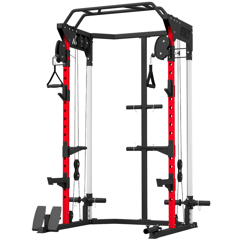 Station de Musculation Power Rack 900kg Double Poulie Réglable 19 Niveaux Home Gym Complet pour Entraînement Force Noir-0