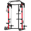 Station de Musculation Power Rack 900kg Double Poulie Réglable 19 Niveaux Home Gym Complet pour Entraînement Force Noir-0