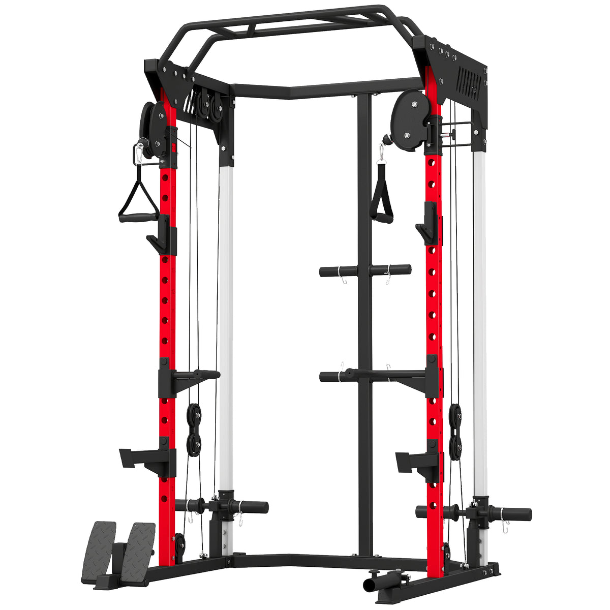 Station de Musculation Power Rack 900kg Double Poulie Réglable 19 Niveaux Home Gym Complet pour Entraînement Force Noir-0