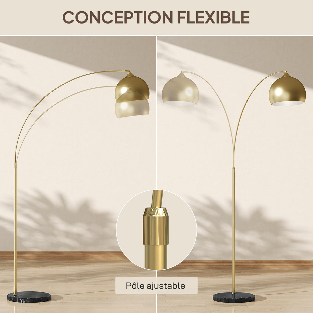 Lampadaire lampe de salon arc réglable pied marbre style vintage 40W E27 dim. 100-115L x 30l x 170-180H cm doré-4