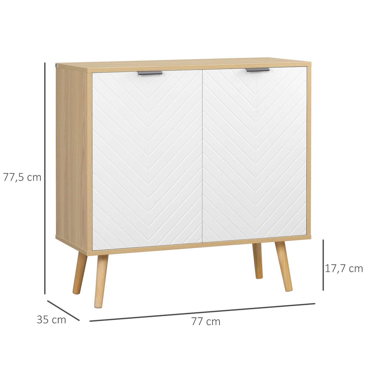 Buffet salon, meuble de rangement avec 2 portes et étagère réglable, 77 x 35 x 77,5 cm, blanc et bois naturel-2