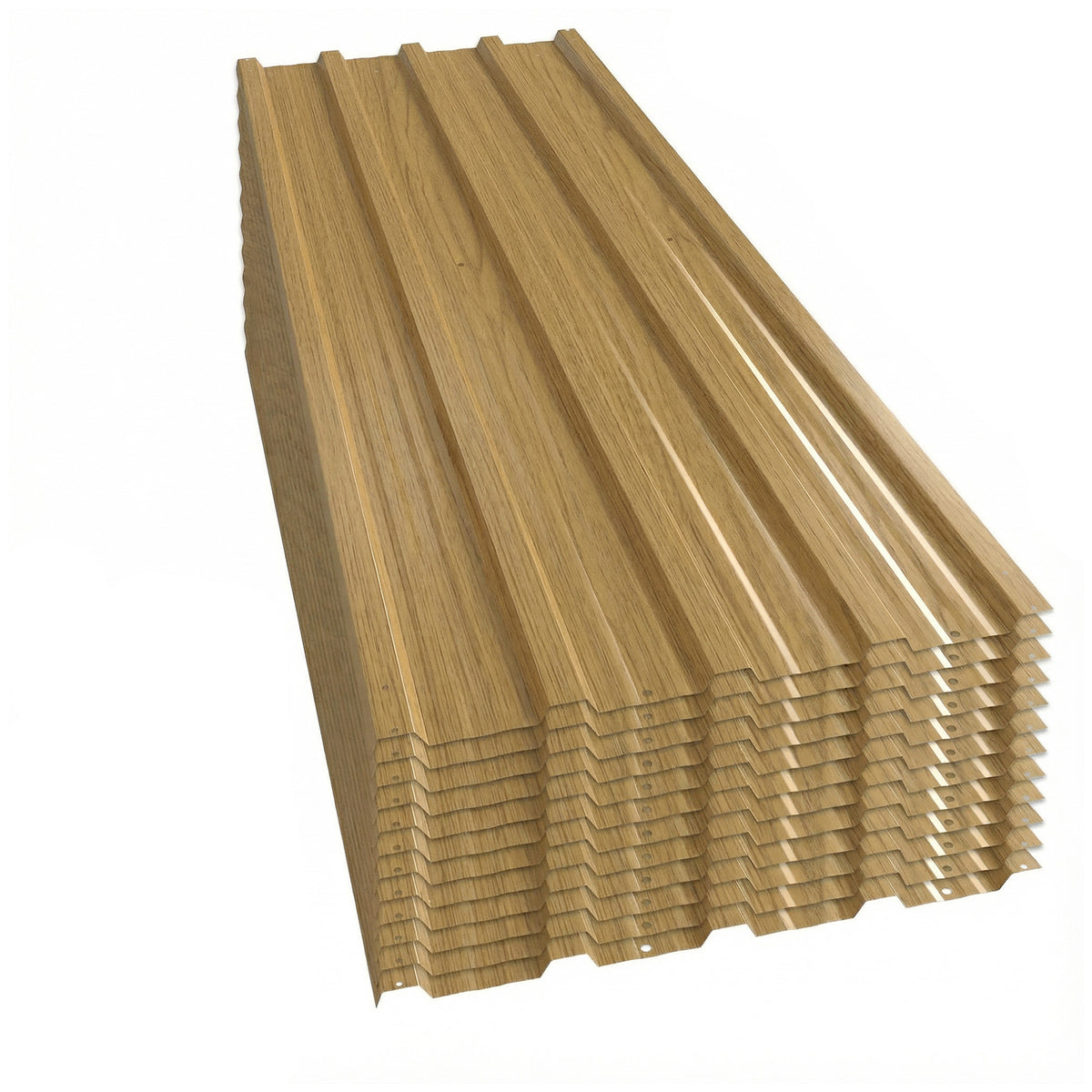 Lot de 12 Panneaux en Acier Galvanisé Résistant aux Intempéries, Bois Naturel, Dim. d'un Panneau 129L x 45l cm-0