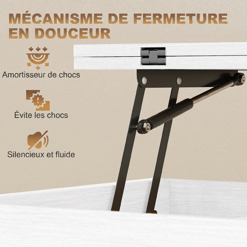 Table basse relevable et extensible, table de salon avec compartiment caché étagères ouvertes, 98x49x55cm, blanc-5