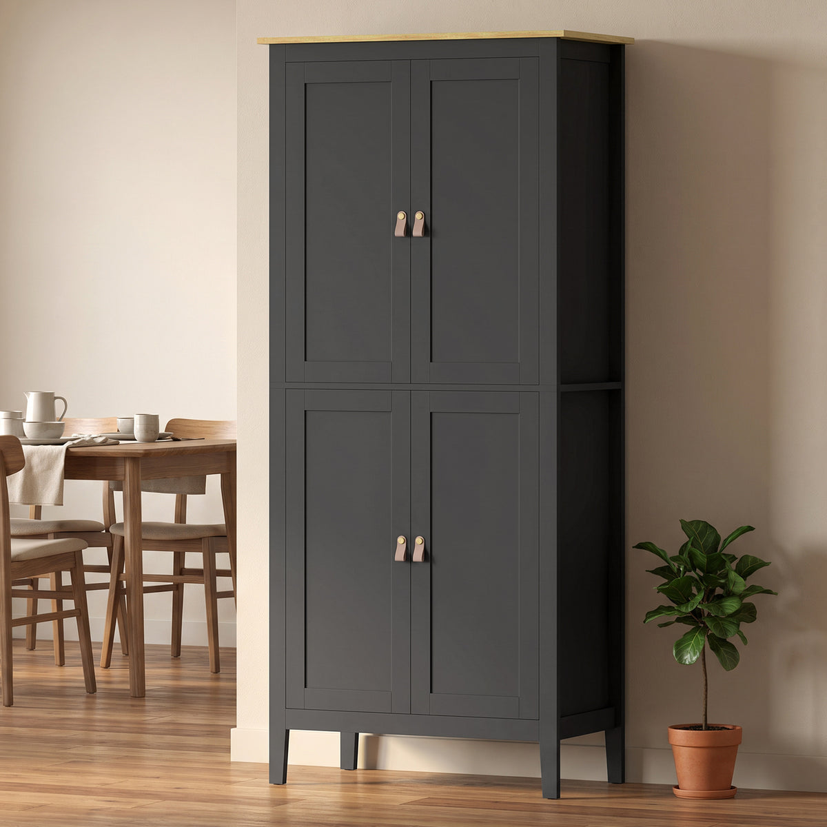 Buffet cuisine, meuble cuisine rangement haut avec LED réglable et détecteur de mouvement, 80 x 40 x 176,5 cm, noir-1