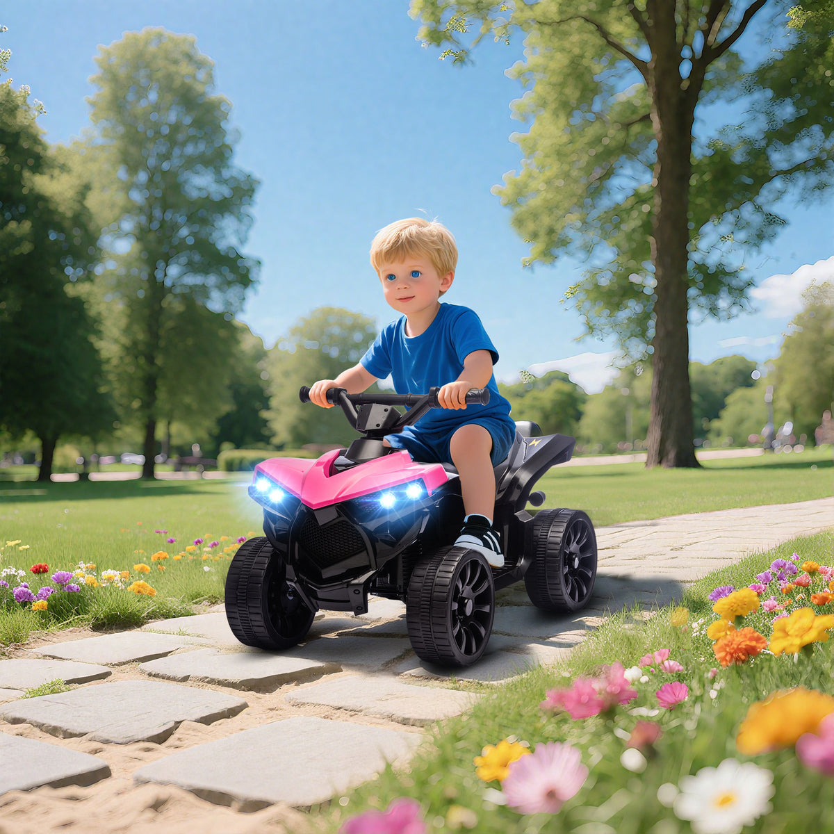 Quad électrique enfant 6V, voiture électrique enfants ATV, musique et phares LED, pour 18 à 56 mois, 70 x 42 x 45 cm, rose-1