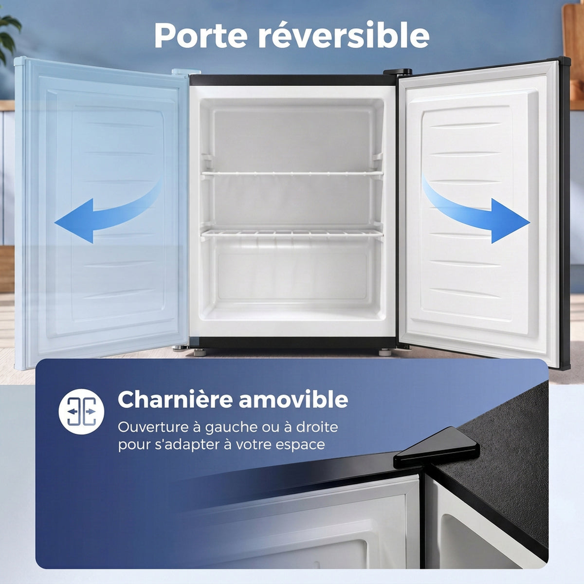 Mini Congélateur 59 L, Petit Congelateur Compact Silencieux Pose Libre, Porte Réversible, Température Réglable, Noir-5
