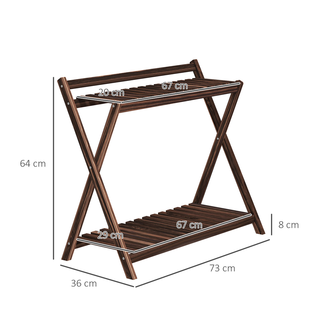 Lot de 2 support plantes intérieur 2 niveaux étagères à plants avec support arrière 73 x 36 x 64 cm marron-2