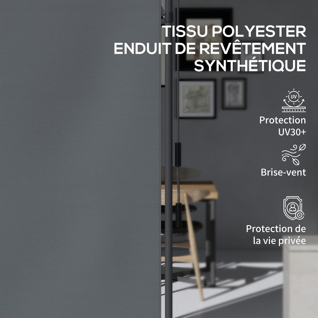 Store manuel rétractable sur pied longueur réglable manivelle installation sans perçage métal alu. polyester gris foncé-5