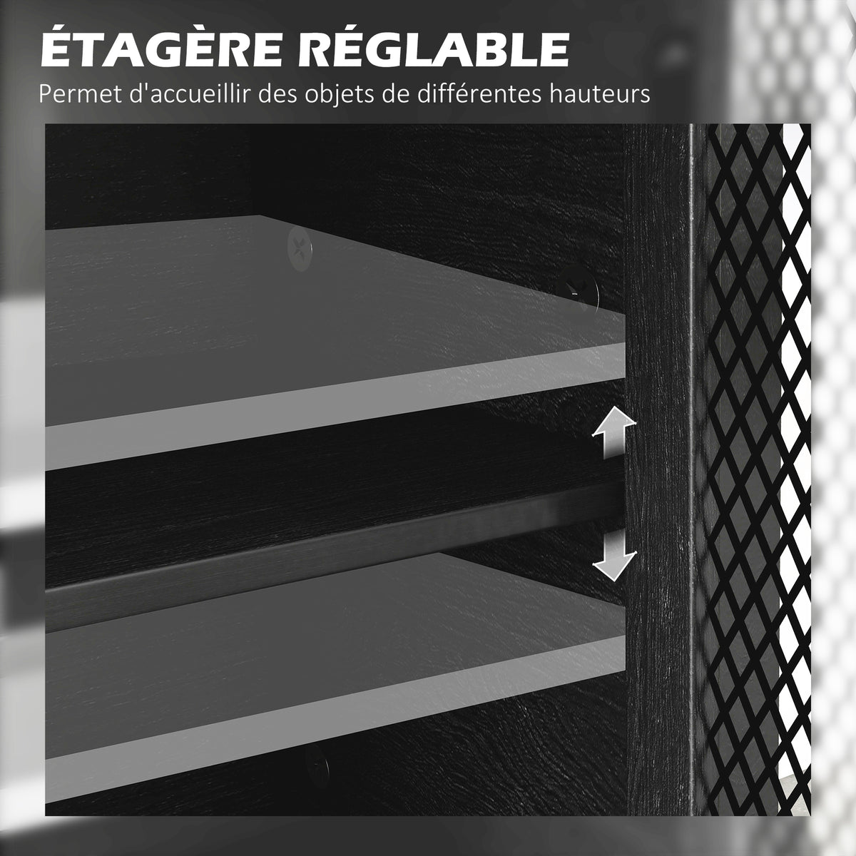 Buffet bas meuble de rangement 4 portes avec étagères réglables et 2 tiroirs style industriel 150 x 40 x 85 cm noir-4