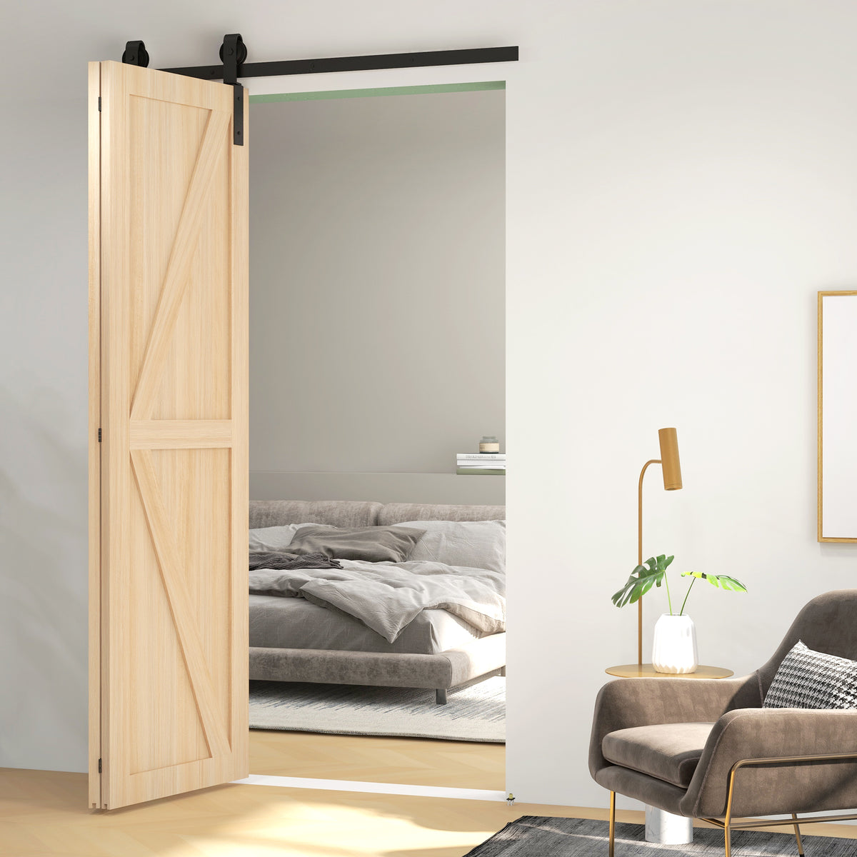 122 CM Quincaillerie de porte coulissante pliante kit de rails de porte de grange coulissante en acier pour 2 portes-5