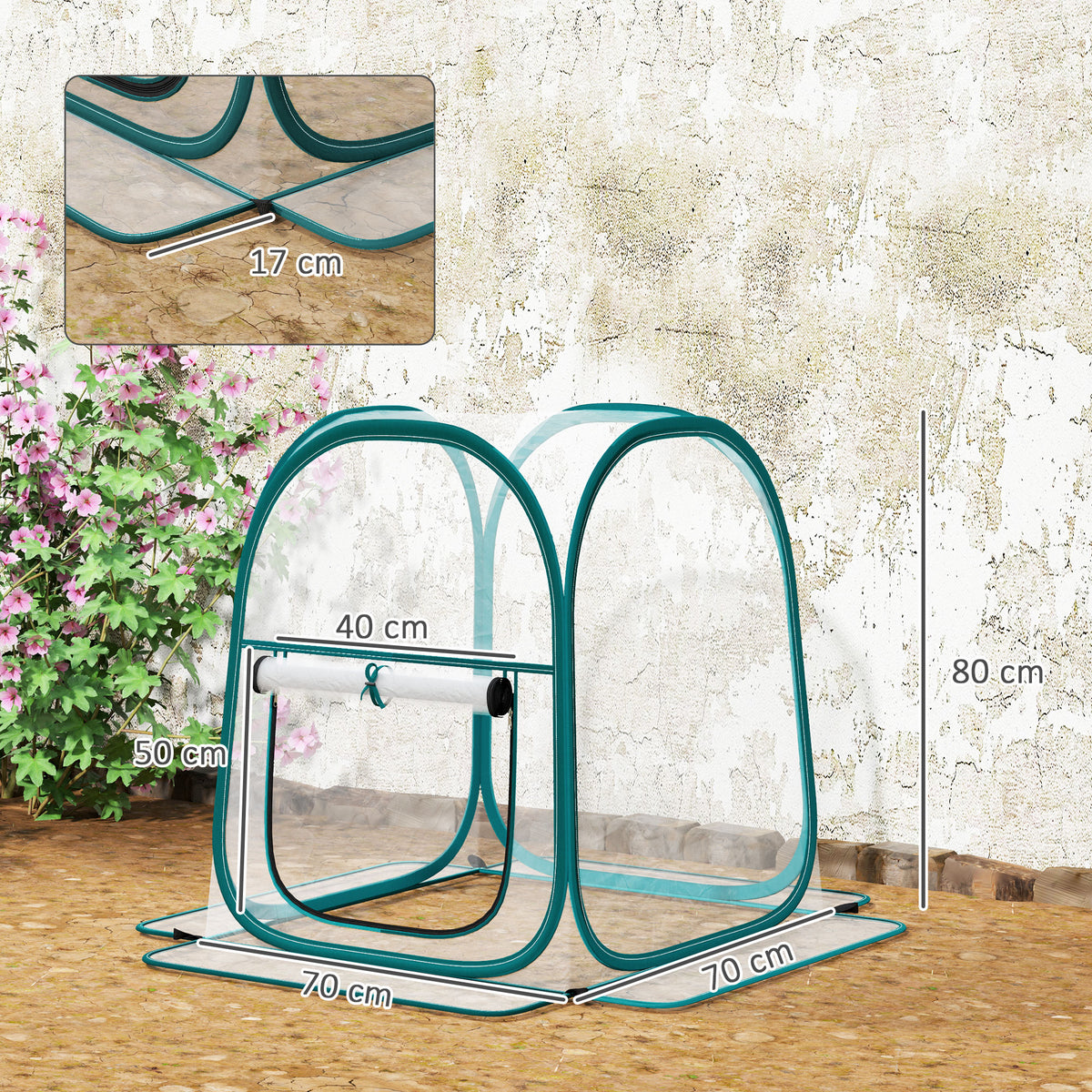 Mini serre de jardin, mini pop up serre en PVC transparent, pour intérieur ou extérieur, pour légume, 70 x 70 x 80 cm-2