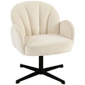 Fauteuil salon pivotant fauteuil d'appoint rembourré en velours dossier en forme de coquille coussin à ressorts beige-0