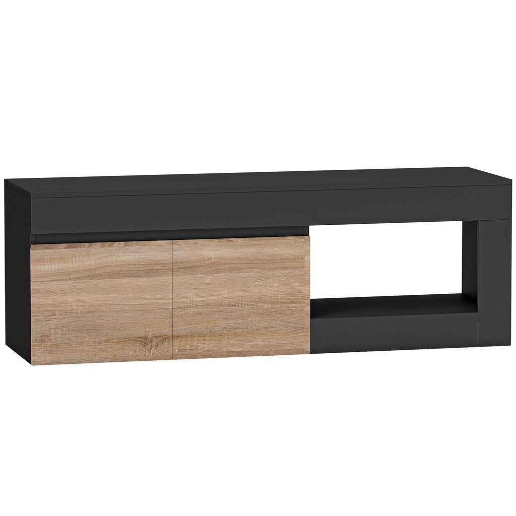 Meuble TV 2 portes pour téléviseurs jusqu'à 60 pouces, meuble télé avec placard et étagère ouverte, noir-0