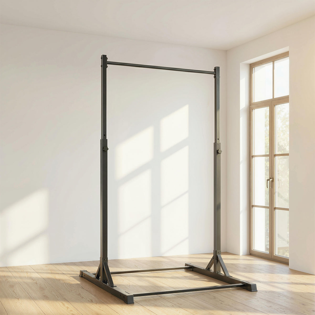 Station de musculation et barre de traction power tower 200 kg avec 8 niveaux de hauteur noir-1