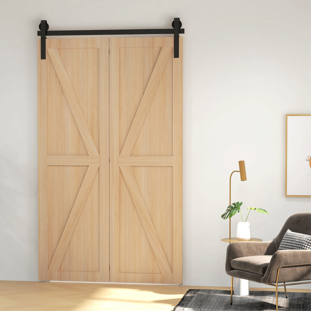 122 CM Quincaillerie de porte coulissante pliante kit de rails de porte de grange coulissante en acier pour 2 portes-8