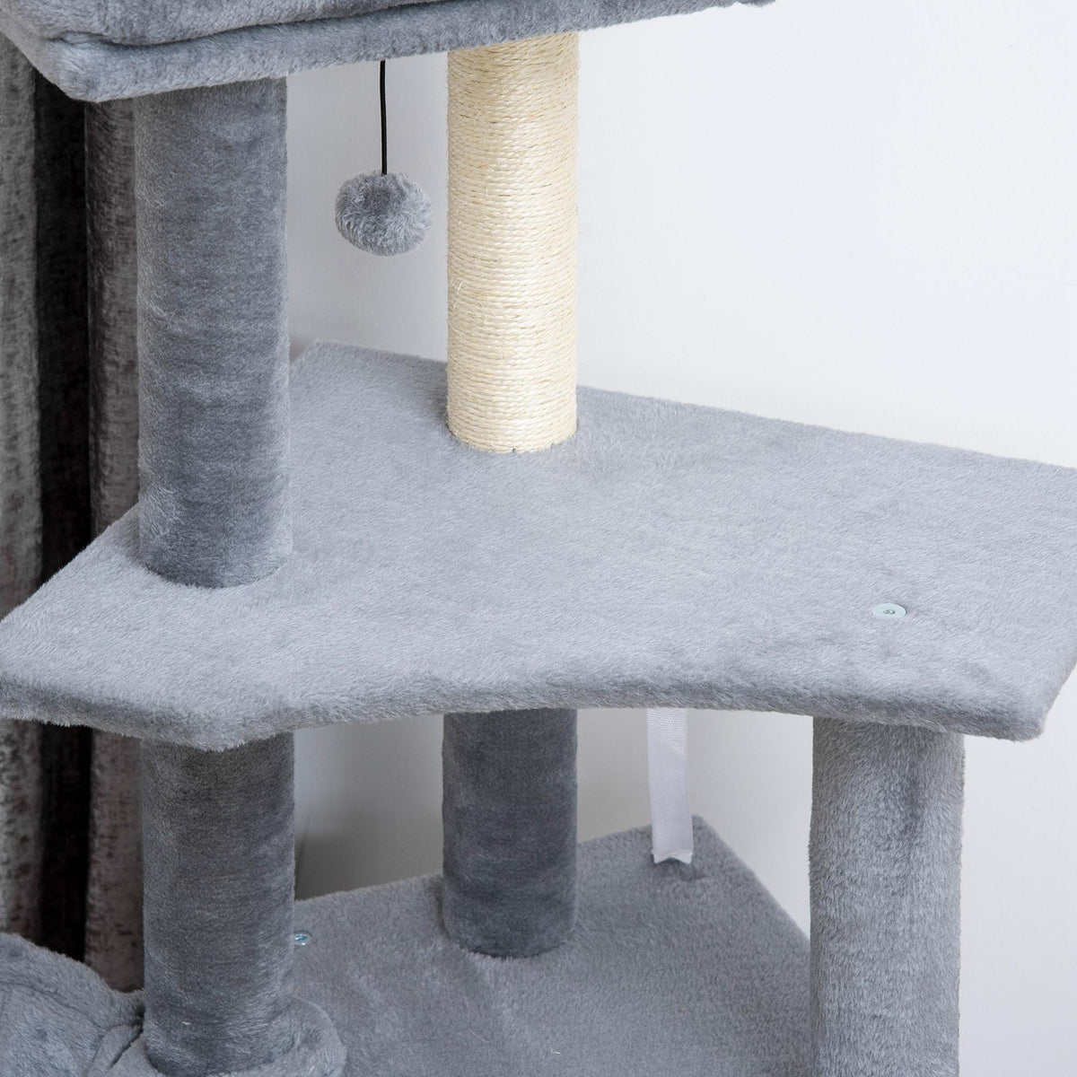 Arbre à chat centre d'activités multi-équipé griffoirs grattoir jeu boule suspendue niche plateformes gris-6