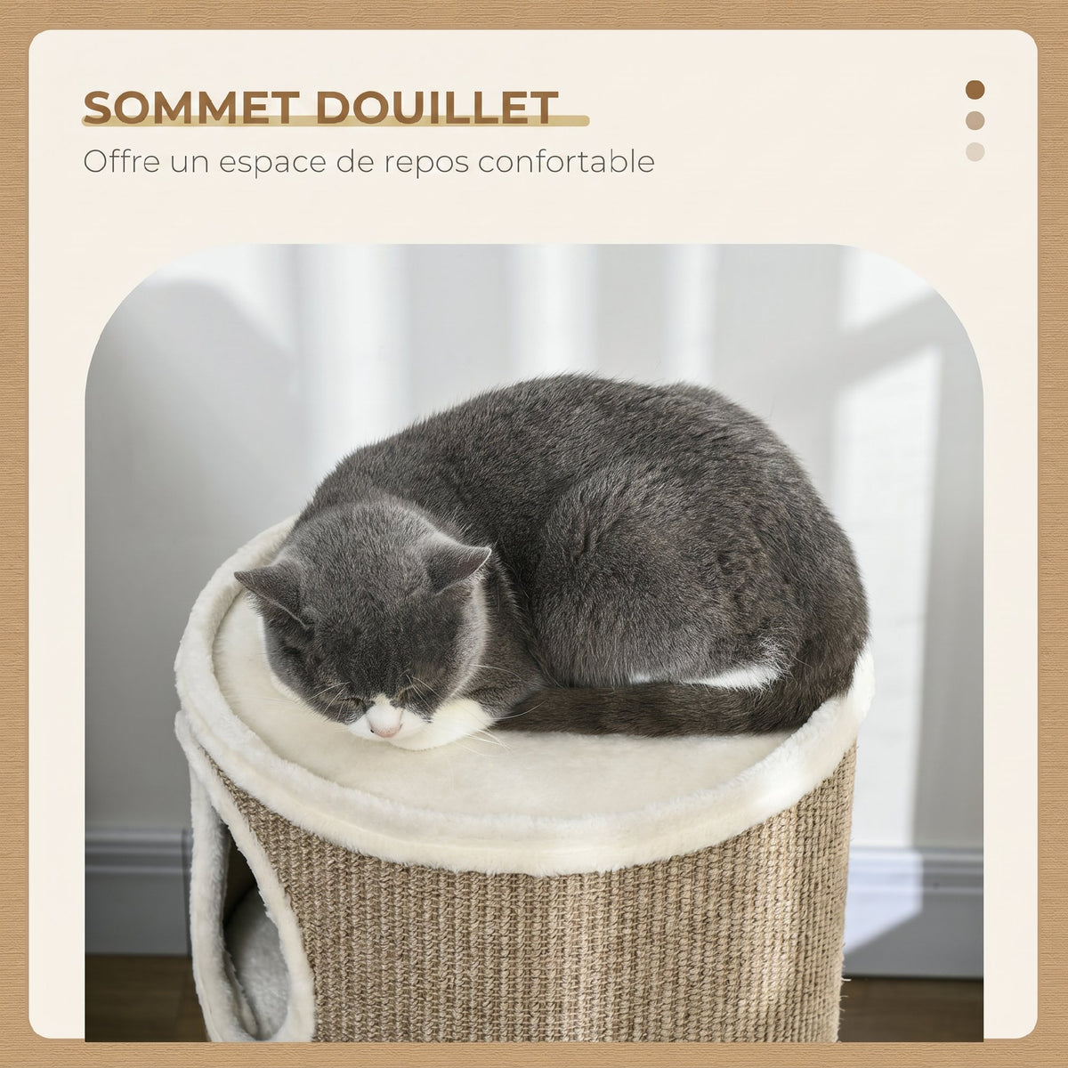 Tonneau à Gratter pour Chat, Tour à Griffer en Sisal à 3 Niveaux Recouvert de Peluche, Ø 38 x 70 cm, Marron-4