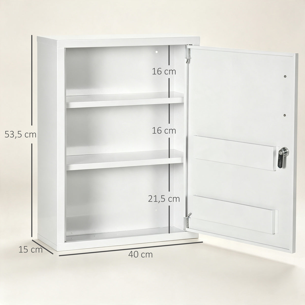 Armoire à pharmacie 2 étagères 3 niveaux avec porte verrouillable 2 clés 40 x 15 x 53,5 cm blanc-2