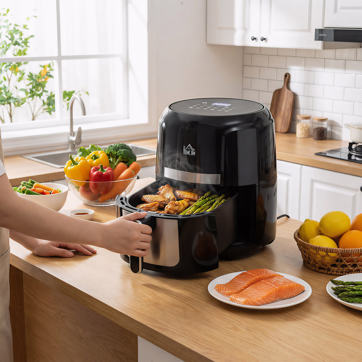 Friteuse sans huile 4 L, air fryer 1300 W 12 programmes, écran tactile, température réglable, panier antiadhésif, noir-8