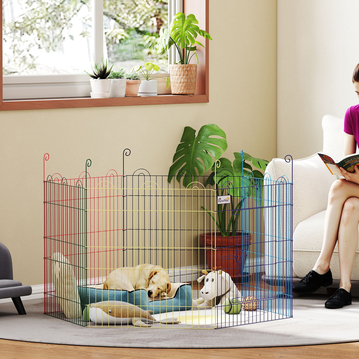 Enclos pliant en métal pour chiens lapins rongeurs petits animaux intérieur et extérieur 6 panneaux avec porte-9