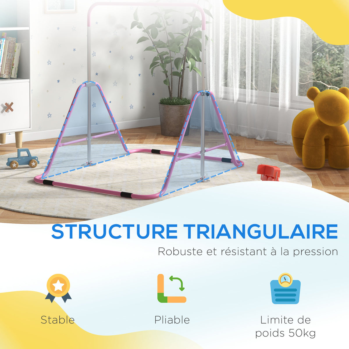 Barre fixe de gymnastique pour enfants pliante hauteur réglable de 88 à 128 cm rose-6