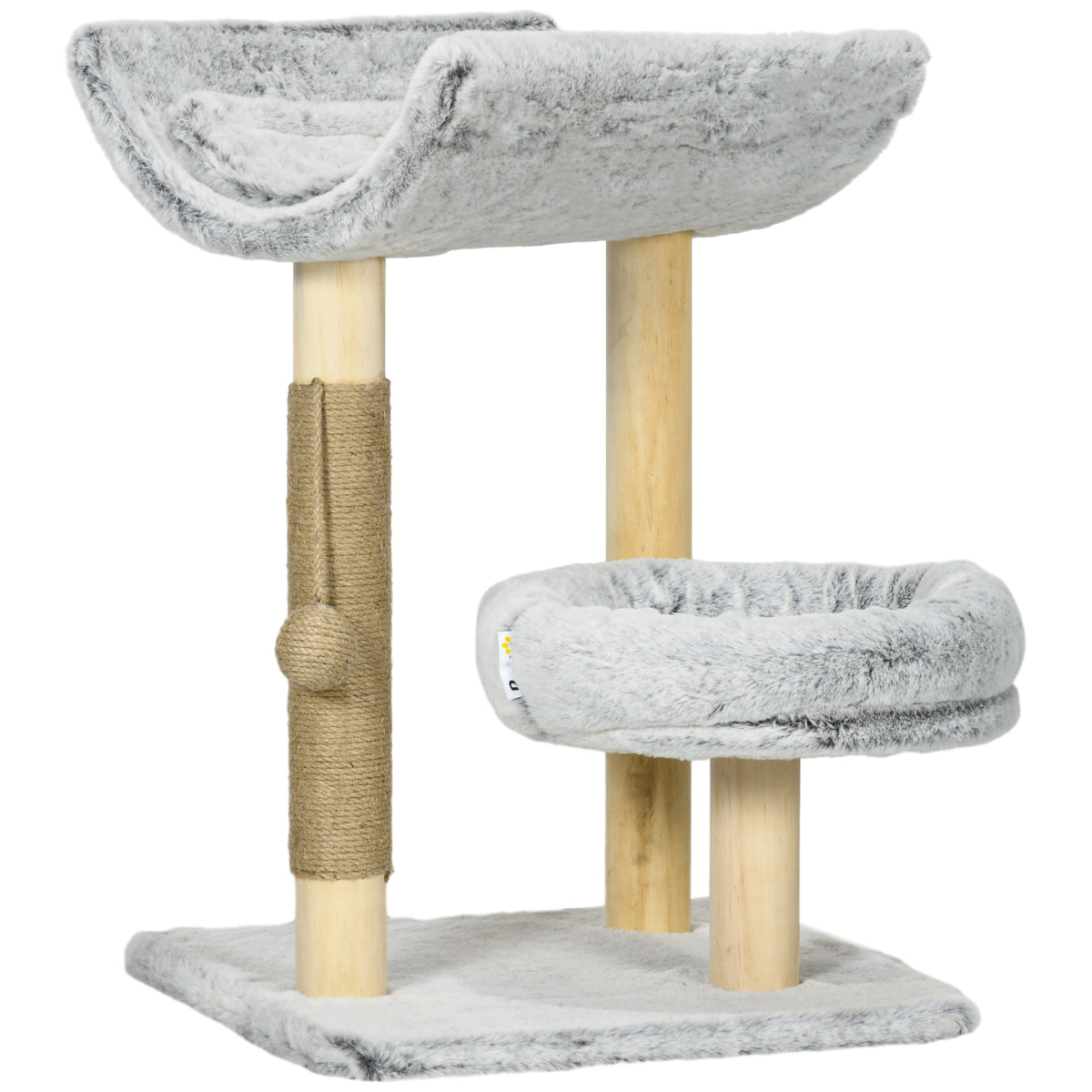 Abre à chat avec griffoir 1 niche supérieure avec coussin lavable 1 niche ronde peluche hauteur 60 cm gris-0