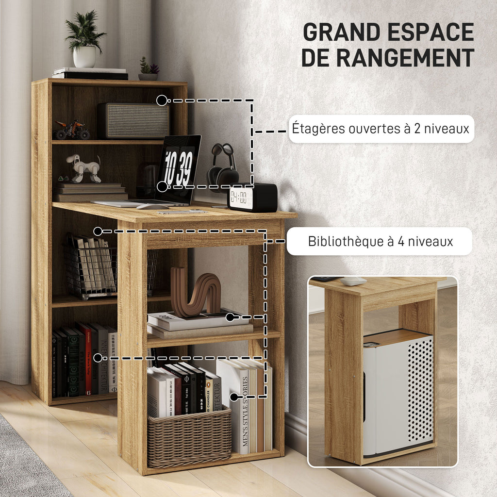 Bureau Informatique avec étagère de rangement Bureau d'angle bibliothèque adjacente Multi-rangements Chêne-4