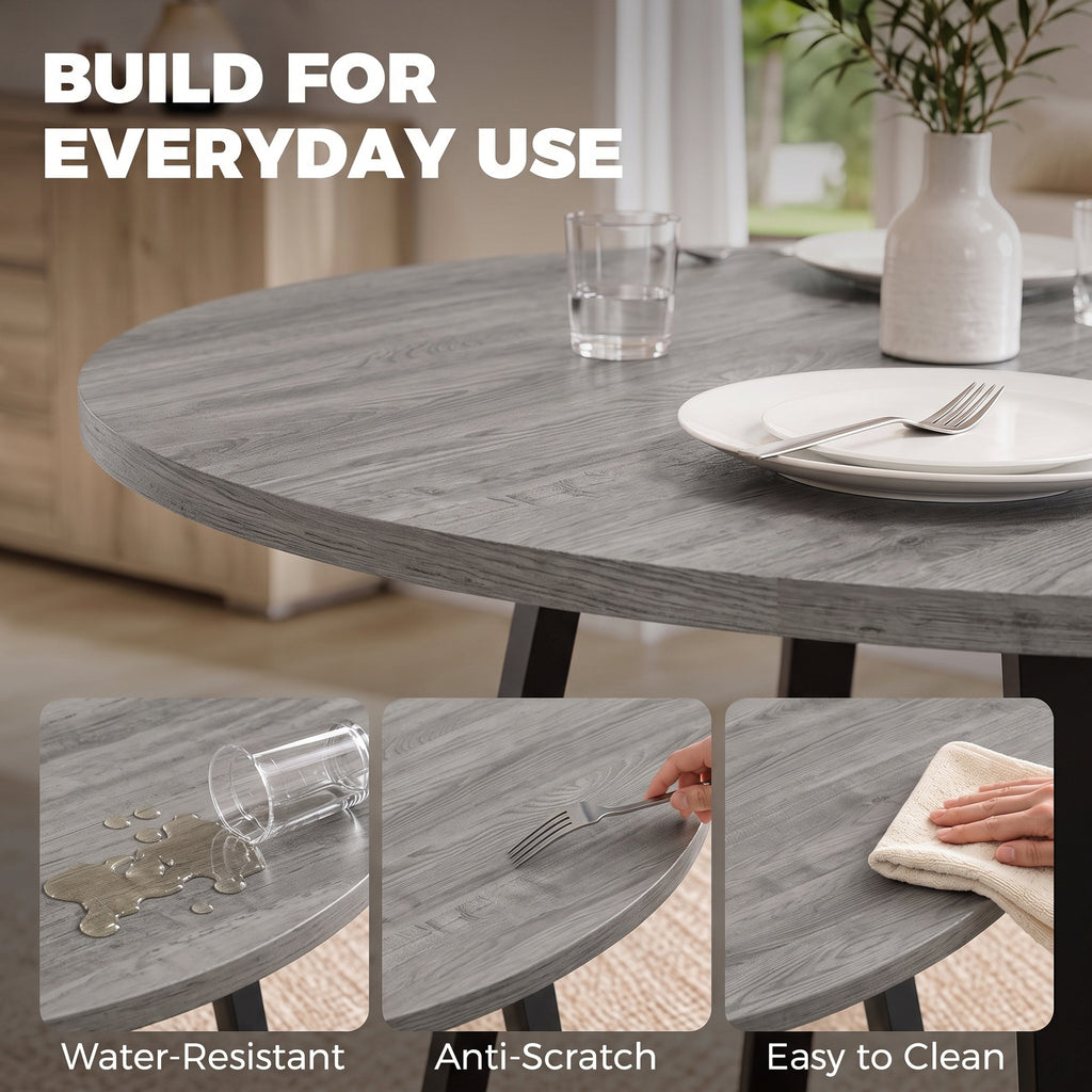 Table à Manger Ronde pour 4 Personnes Ø 100 cm, Cadre Carré en Acier Carbone, Style Industriel, Effet Bois Gris-7