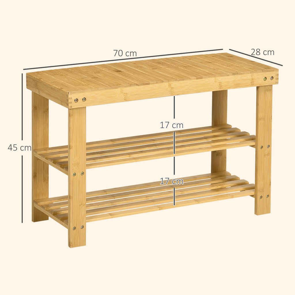 Banc avec meuble à chaussures étagères en bambou dim. 70L x 28l x 45H cm bois naturel-2