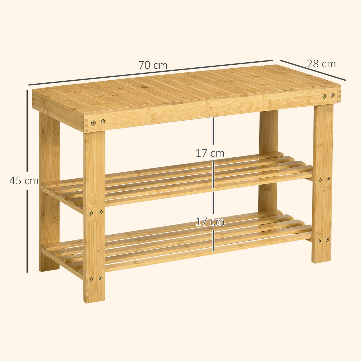 Banc avec meuble à chaussures étagères en bambou dim. 70L x 28l x 45H cm bois naturel-2