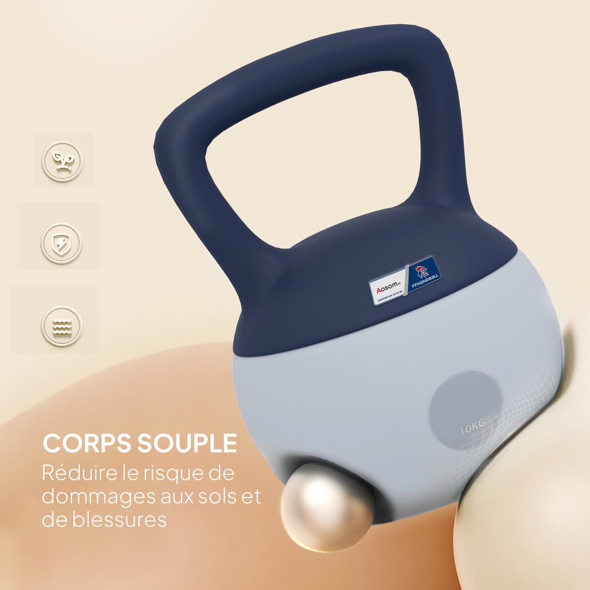 Kettlebell 10kg - haltère avec poignée antidérapante, gris et bleu-3