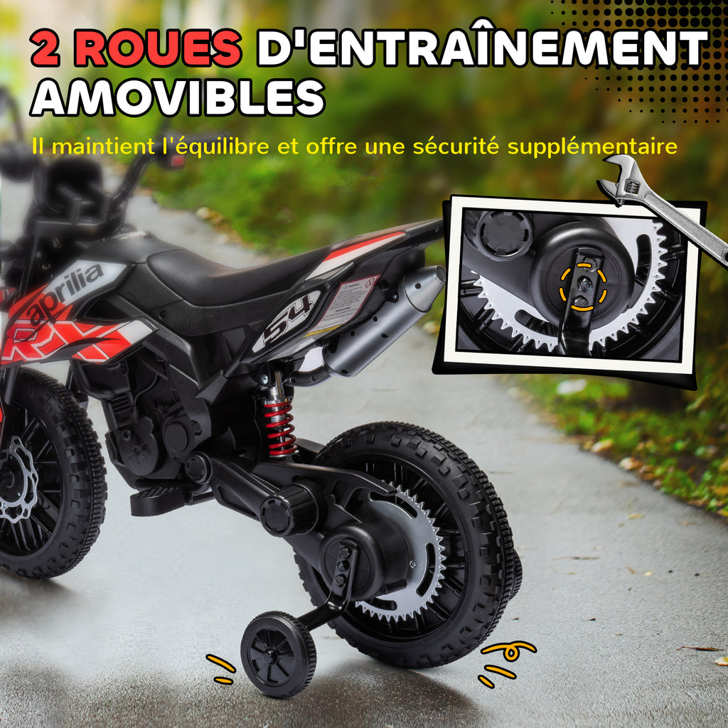 Moto électrique enfants sous licence Aprilia avec 2 moteurs 12V, roues d'entraînement, lumière LED, musique - rouge-4