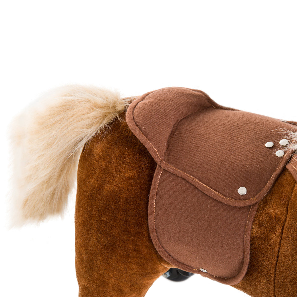Jouet cheval pour enfant de +24 mois avec 4 roulettes, effet sonore, repose-pieds et guidon, 55x23x60 cm Marron-7