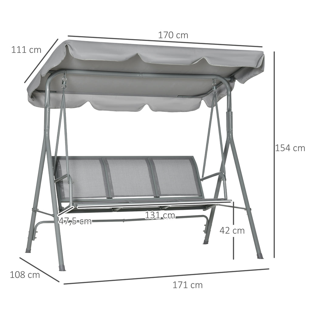 Balançoire de jardin 3 places Hollywoodschaukel avec toit en métal gris+argent 170 x 110 x 153 cm-2