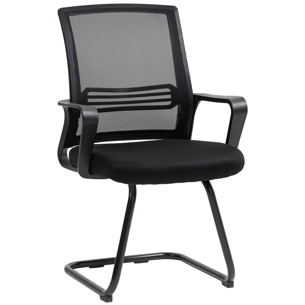 Chaise de bureau en maille sans roulettes, base en traîneau, pour salle de conférence, attente, réception, noir-0